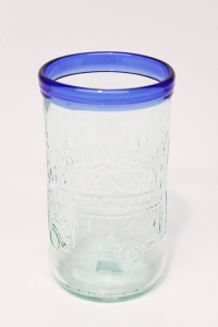 Drikkeglas af Galvanina flaske med blå kant